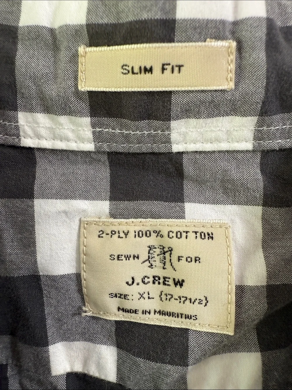 J.Crew Slim Fit Gingham Button Down‎ Shirt XL Gray White Cotton Casual Classic